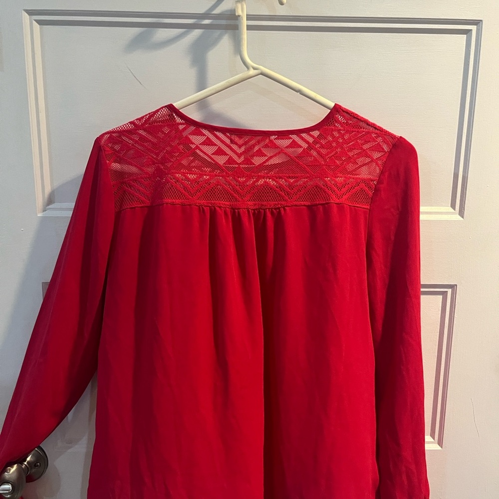 Meraki Red Lace Detail Women's Blouse